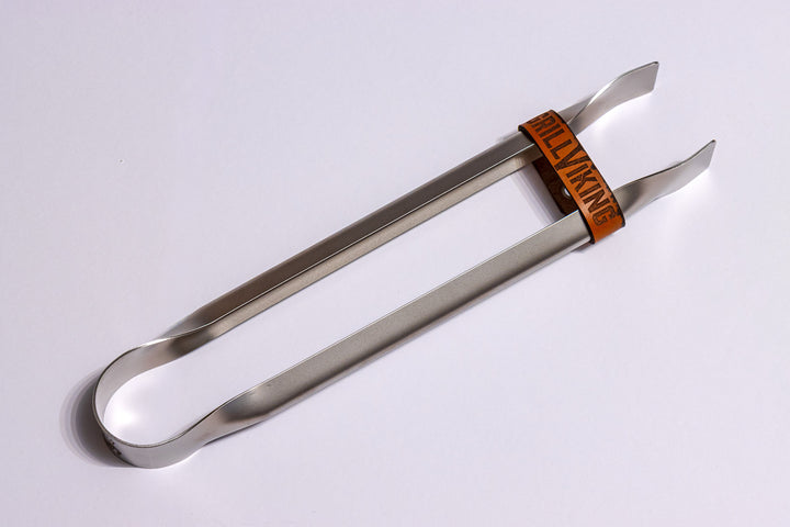 Edelstahl-Grillzange 300mm mit GrillViking Lederband aus Tiroler Rindsleder