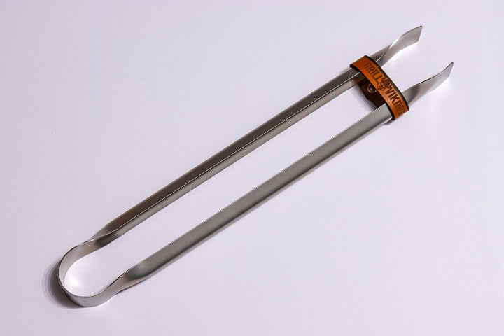 Edelstahl-Grillzange 400mm mit GrillViking Lederband aus Tiroler Rindsleder