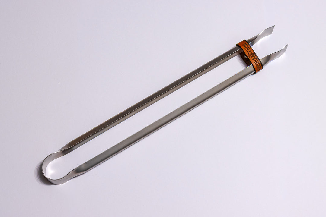 Edelstahl-Grillzange 500mm mit Lederband aus Tiroler Rindsleder – GrillViking