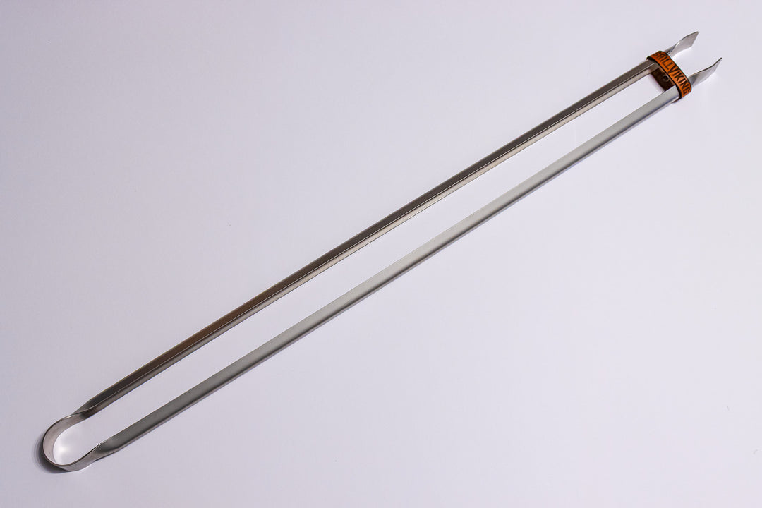 Edelstahl-Grillzange 900mm mit Lederband aus Tiroler Rindsleder – GrillViking